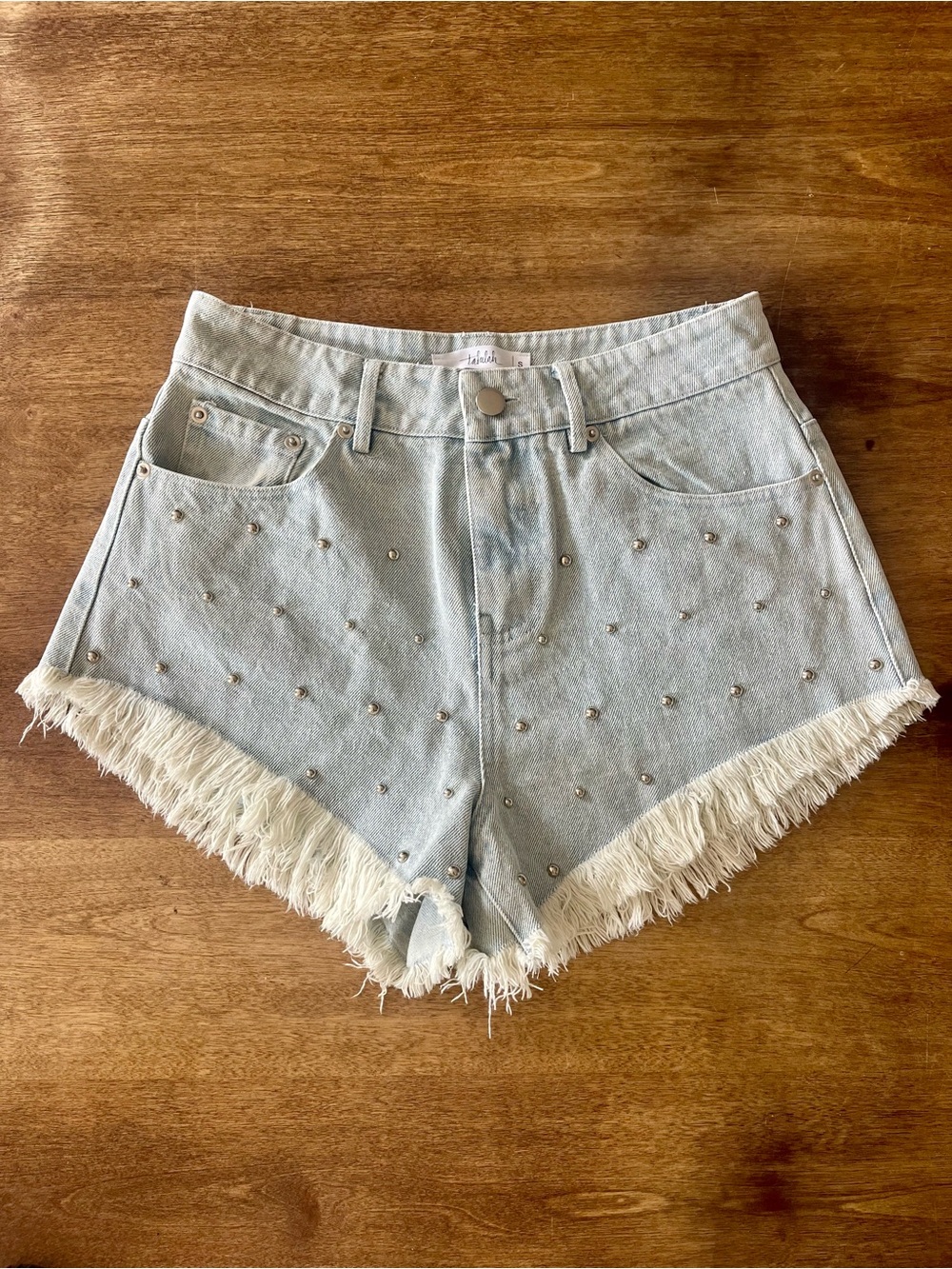 Talulah Light Blue Studded Frayed Hem Denim Shorts Small 26 Country Festival
